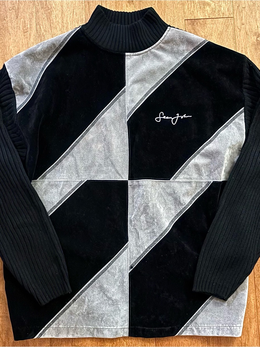 VTG Sean John Geometric Velour Paneled Sweater XL
